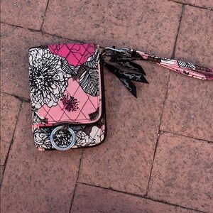 Vera Bradley Wallet Mocha Rouge Double ID Wristlet Pink Floral Strap